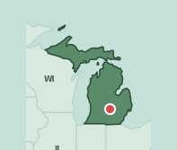 Map showing the location of ZIP code 48825 within Michigan