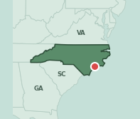 Map showing the location of ZIP code 28547 within North Carolina