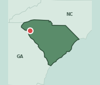 Map showing the location of ZIP code 29624 within South Carolina
