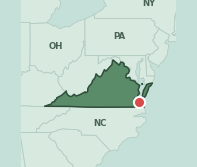Map showing the location of ZIP code 23504 within Virginia