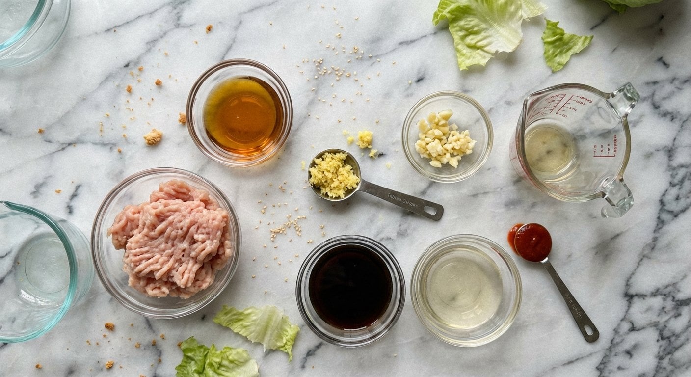 Ginger-Sesame Chicken Lettuce Wraps ingredients flatlay