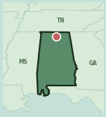Map showing the location of this neighborhood within Alabama