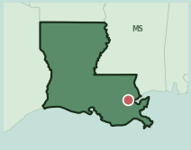 Map showing the location of ZIP code 70124 within Louisiana