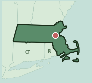 Map showing the location of ZIP code 02464 within Massachusetts
