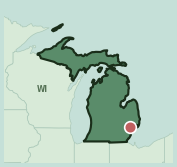 Map showing the location of ZIP code 48009 within Michigan