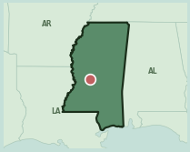 Map showing the location of ZIP code 39157 within Mississippi