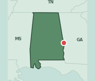 Map showing the location of ZIP code 36869 within Alabama