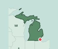 Map showing the location of ZIP code 48166 within Michigan