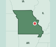 Map showing the location of ZIP code 63077 within Missouri