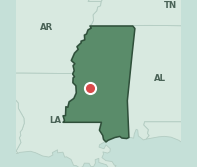 Map showing the location of ZIP code 39209 within Mississippi