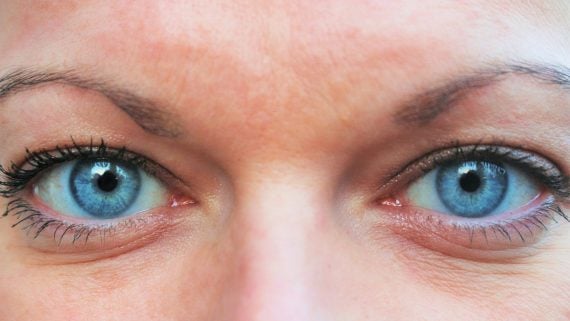 Close-up of a woman’s blue eyes